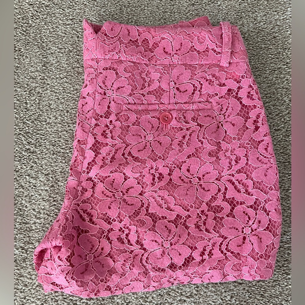 Lace High-Waist Pink Women's Shorts - Picture 5 of 14